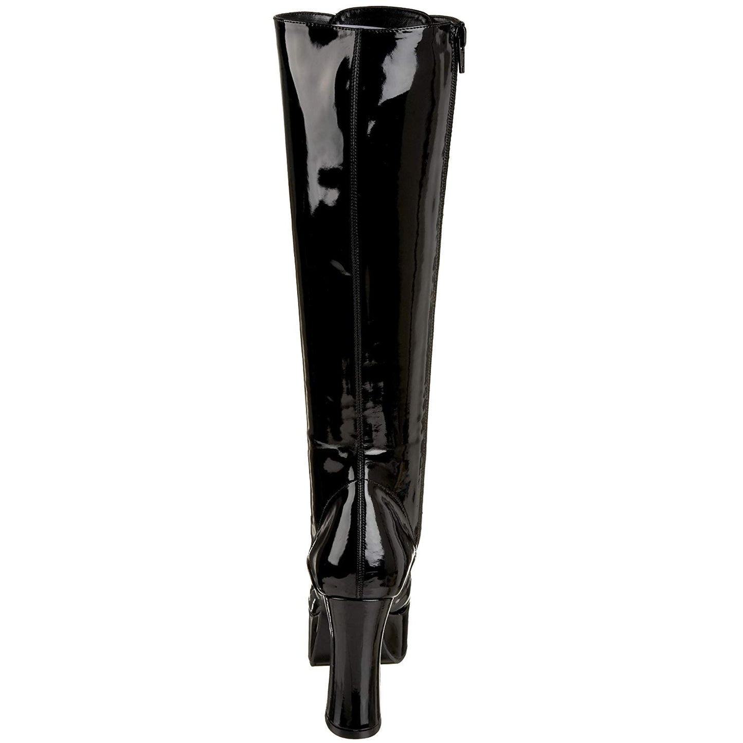 Vintage Black Patent Leather Lace-Up Knee High Boots with Platform