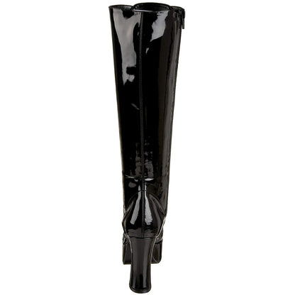 Vintage Black Patent Leather Lace-Up Knee High Boots with Platform