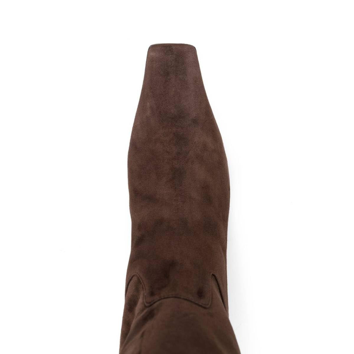 Brown Pull-On Low Heel Knee High Boots for Women with Square Toe