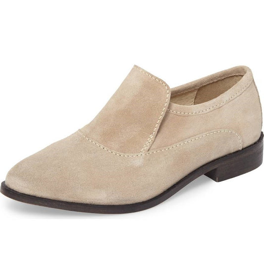 Khaki Vegan Suede Round Toe Slip-On Low Heel Women's Loafers