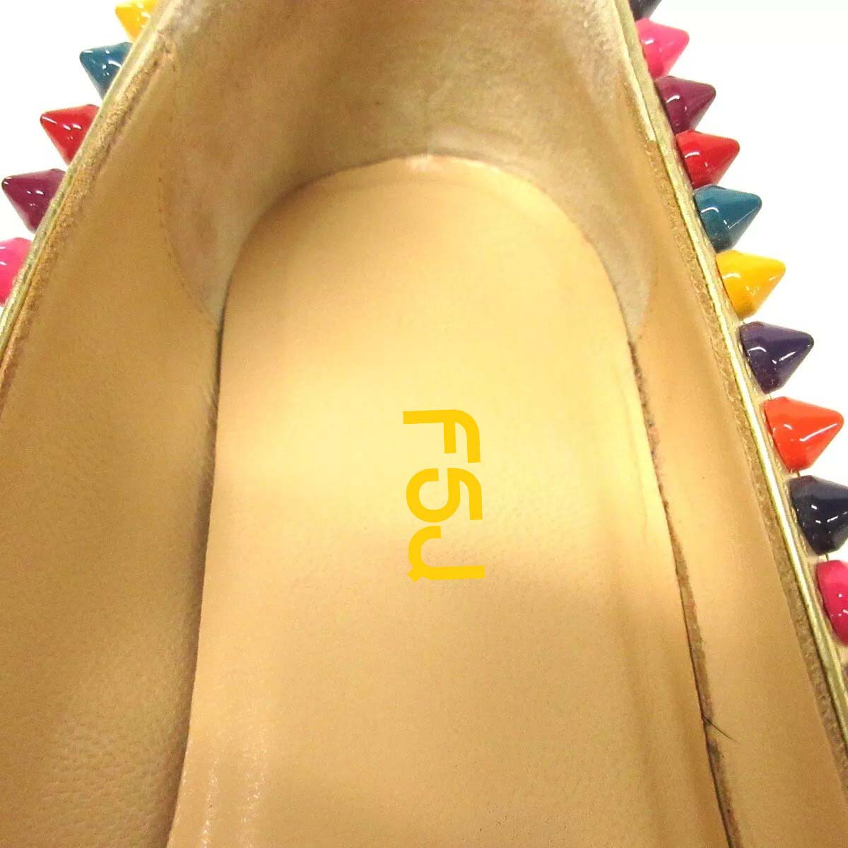 FSJ Women's Pink Vegan Suede Rivets Classic Pointed Toe Flats