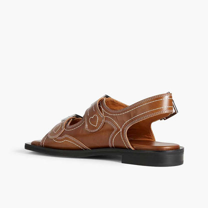 Brown Vegan Leather Square Toe Buckle Fastening Slingback Strap Flats