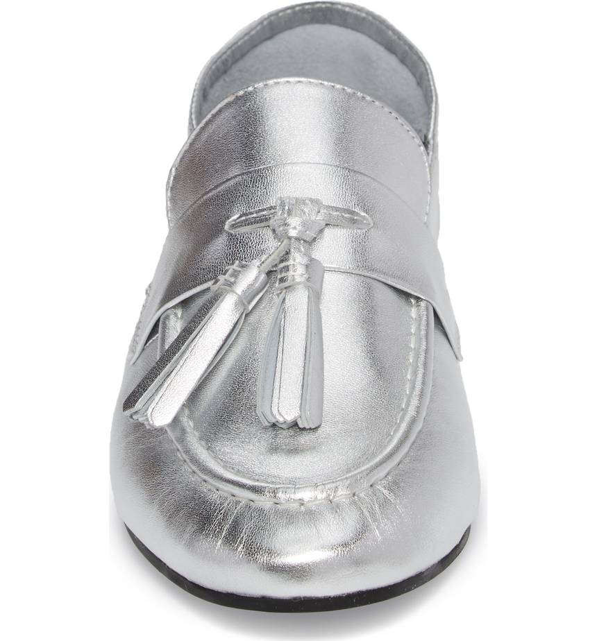 Silver Metallic Tassels Closed-Toe Flats Business Casual Female Shoes