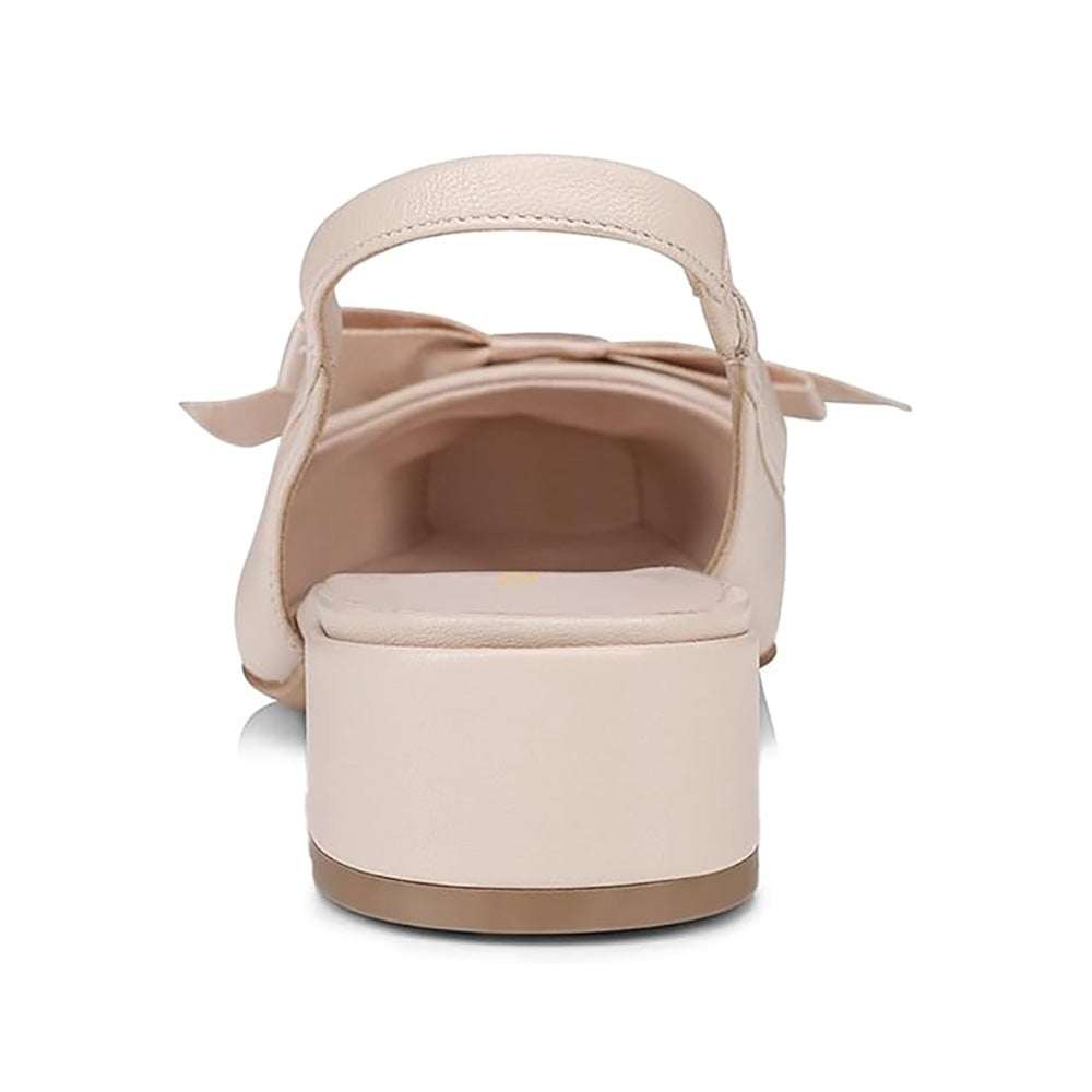 Women's Nude Square Toe Low Block Heel Slingback Pumps with Bow