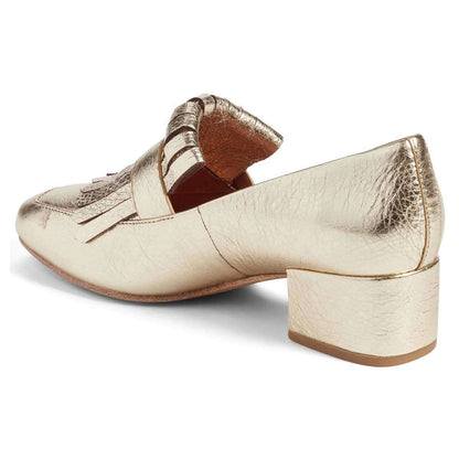 Champagne Square Toe Chunky Heel Fringe Women's Loafers