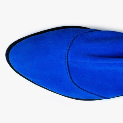 Royal Blue Vegan Suede Hollow Out Flat Knee High Boots