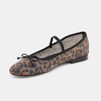 FSJ Casual Leopard Print Round Toe Mesh Flats with Bow Accent