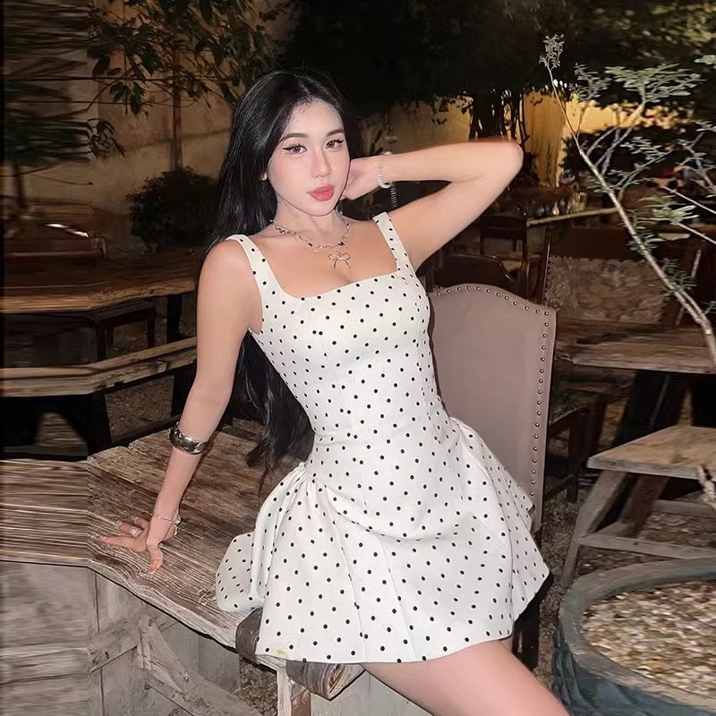 Vintage Dot Pattern Square-neck A-Line Short Summer Dresses Party Dress Homecoming Dress TP4367