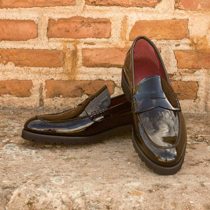 Black Patent Leather Round Toe Flat Slip-On Formal Loafers