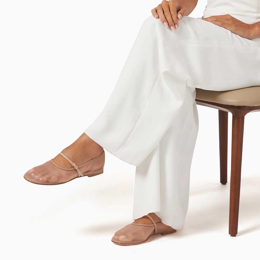 Comfortable Mesh Round Toe Buckled Strap Ballet Flats for Women