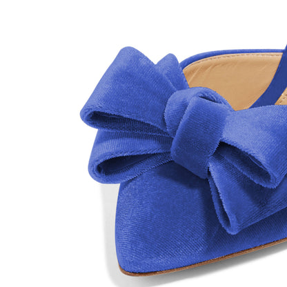 Women's Blue Velvet Bow Stiletto Heel Mules Shoes