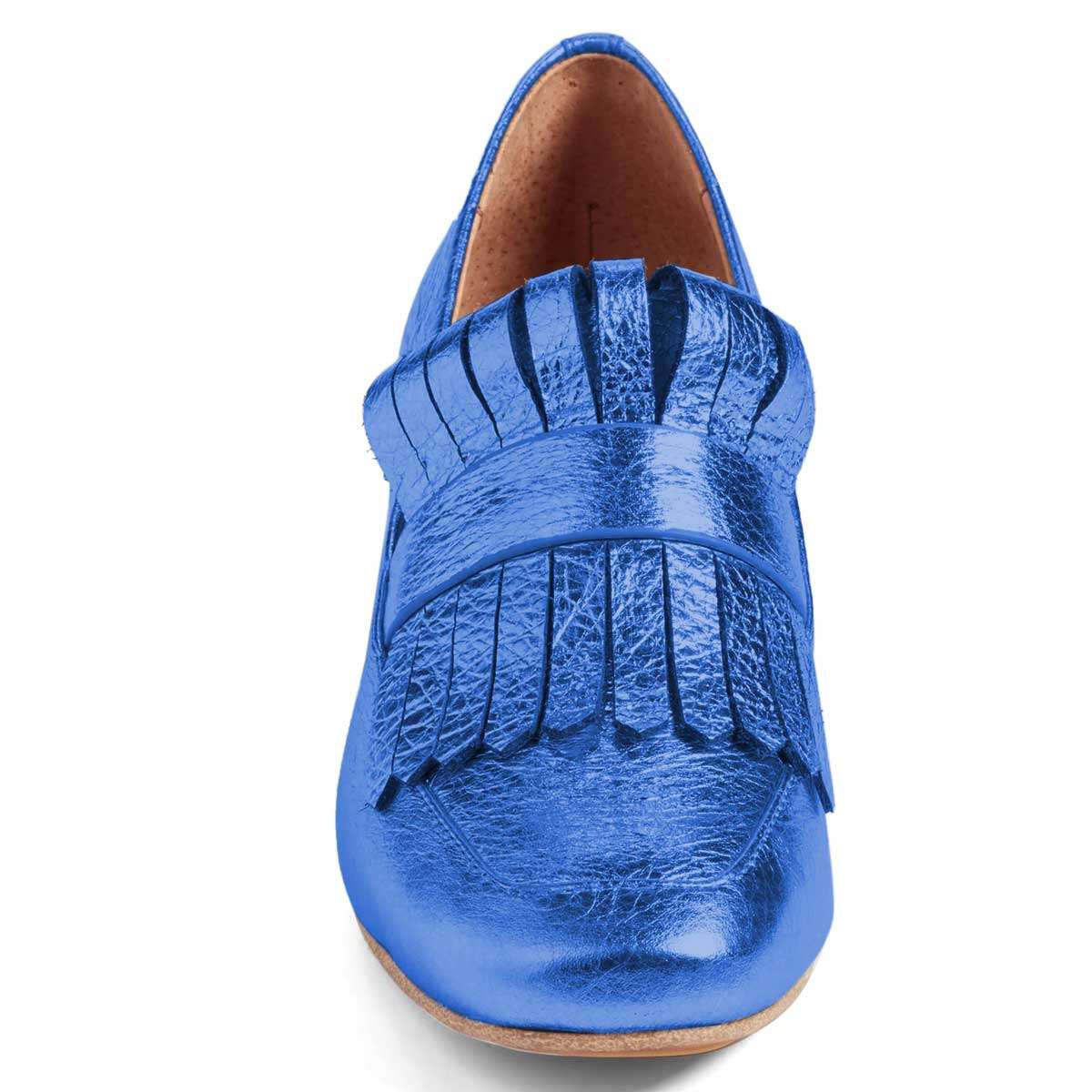 Blue Square Toe Fringe Decor Block Heel Women's Loafers