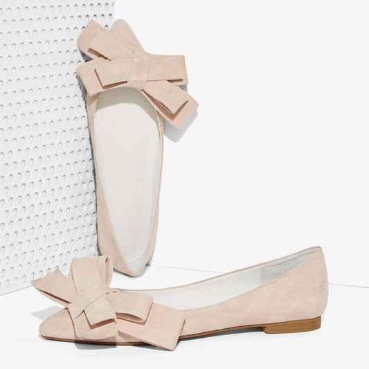 Nude Vegan Suede Bow Comfortable Flats