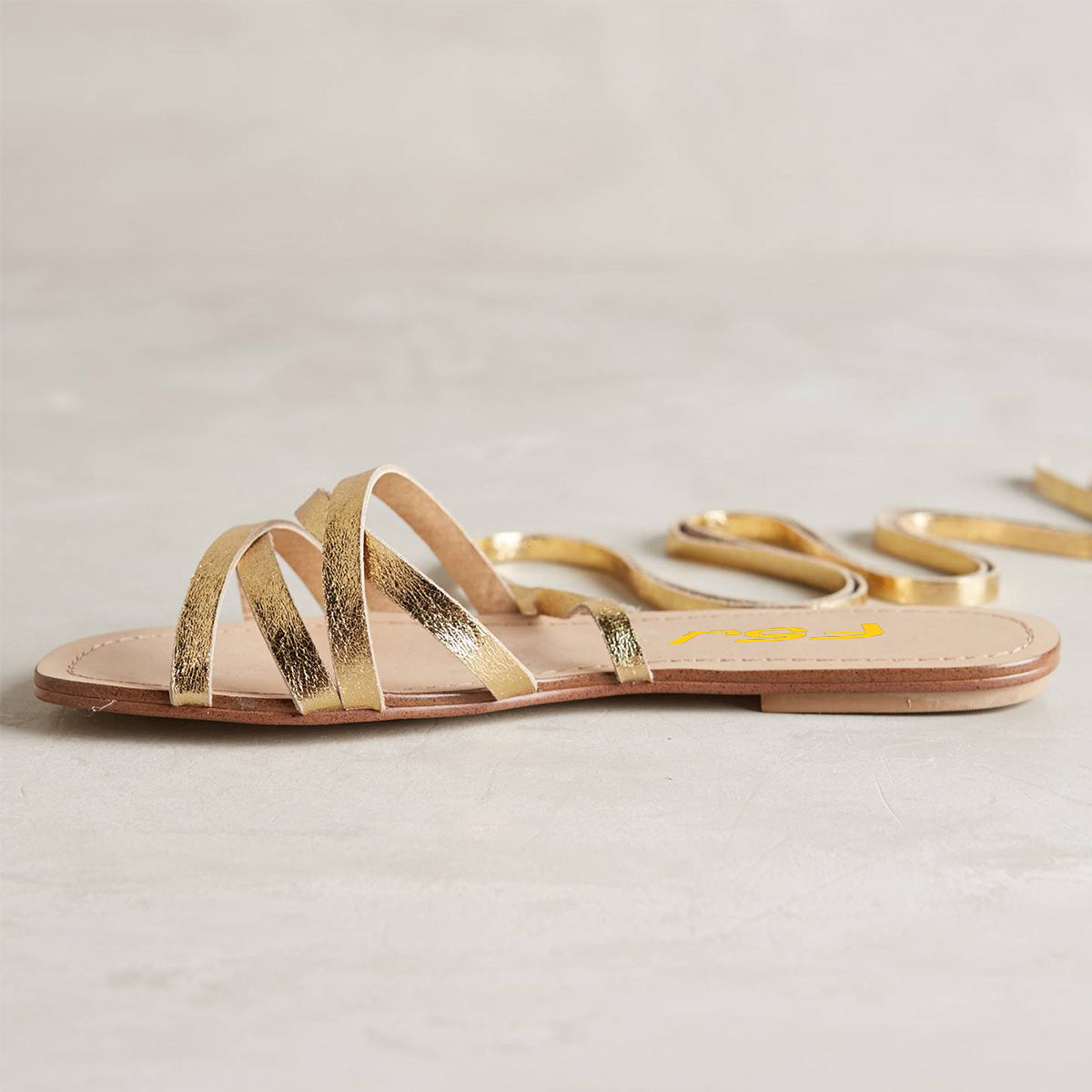 Gold Gladiator Sandals Open Toe Comfortable Flats Strappy Shoes