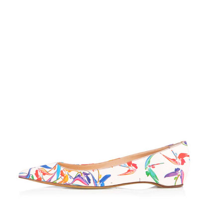 FSJ Women's Floral Print Pointed Toe Flats in White