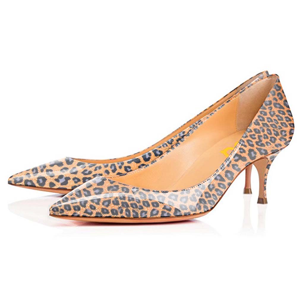 Women's Orange Kitten Heel Leopard Print Pumps Heels