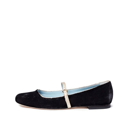 Black Velvet Square Toe Mary Jane Flats