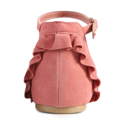 Blush Ruffle Pointy Toe Flats Ankle Strap Sandals