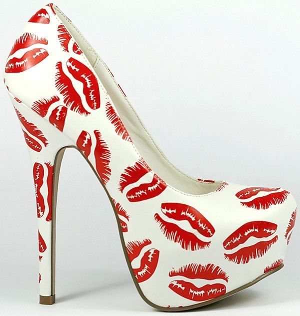 Women's Red Lips Print Stiletto Heels Platform Pumps by FSJ