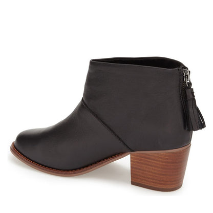 Black Chunky Heel Round Toe Ankle Boots with Tassels Zipper