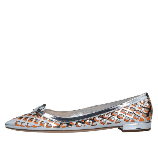 Silver and Orange Hollow Out Pointy Toe Flats with Bow