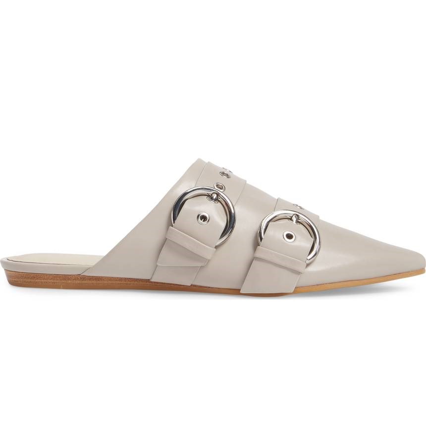 Light Grey Pointed Toe Flats Women's Buckled Mules