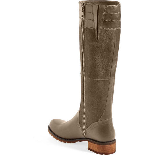 Olive Grey Round Toe Patchwork Low Heel Knee High Boots with Zip