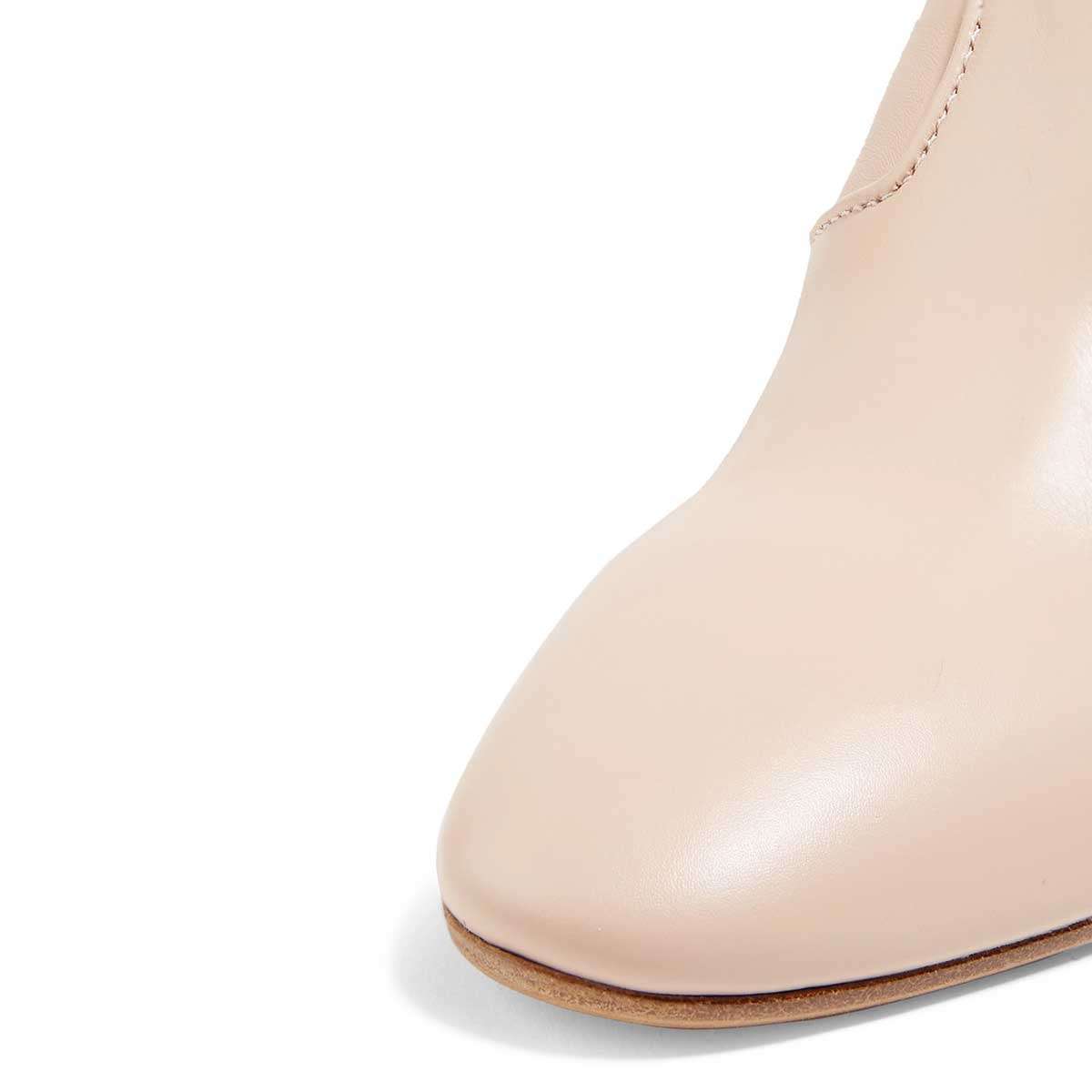 Beige Square Toe Side Zipper Ankle Boots with Chunky Heels