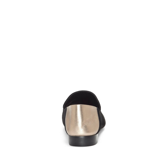 Black and Gold Square Toe Vegan Suede Flats Loafer Shoes Women