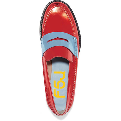 Red Shiny Vegan Leather Round Toe Trending Flat Penny Loafers Women