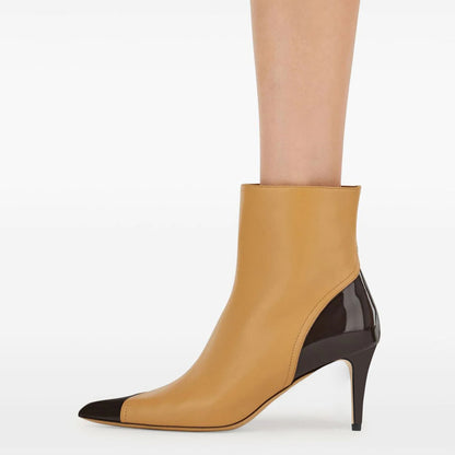 Yellow & Black Zip Pointed Toe Stiletto Heel Short Boots for Women