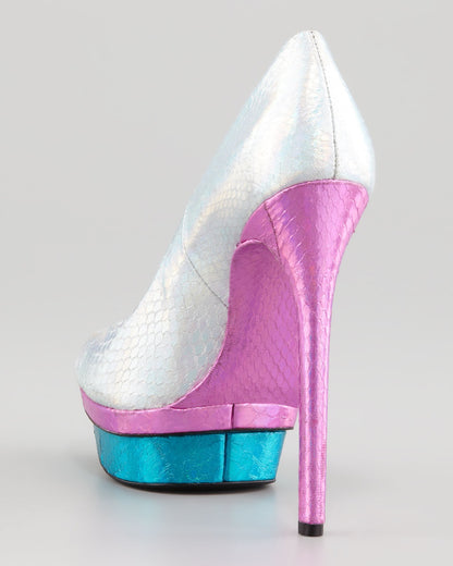 Women's Multicolor Python Embossed Stiletto Heel Platform Pumps