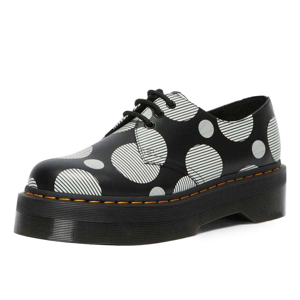 Black Round Toe  Lace Up Loafers With Dot Striped Platform Lug Sole Chunky Heel Shoes