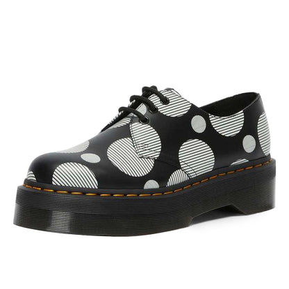 Black Round Toe  Lace Up Loafers With Dot Striped Platform Lug Sole Chunky Heel Shoes