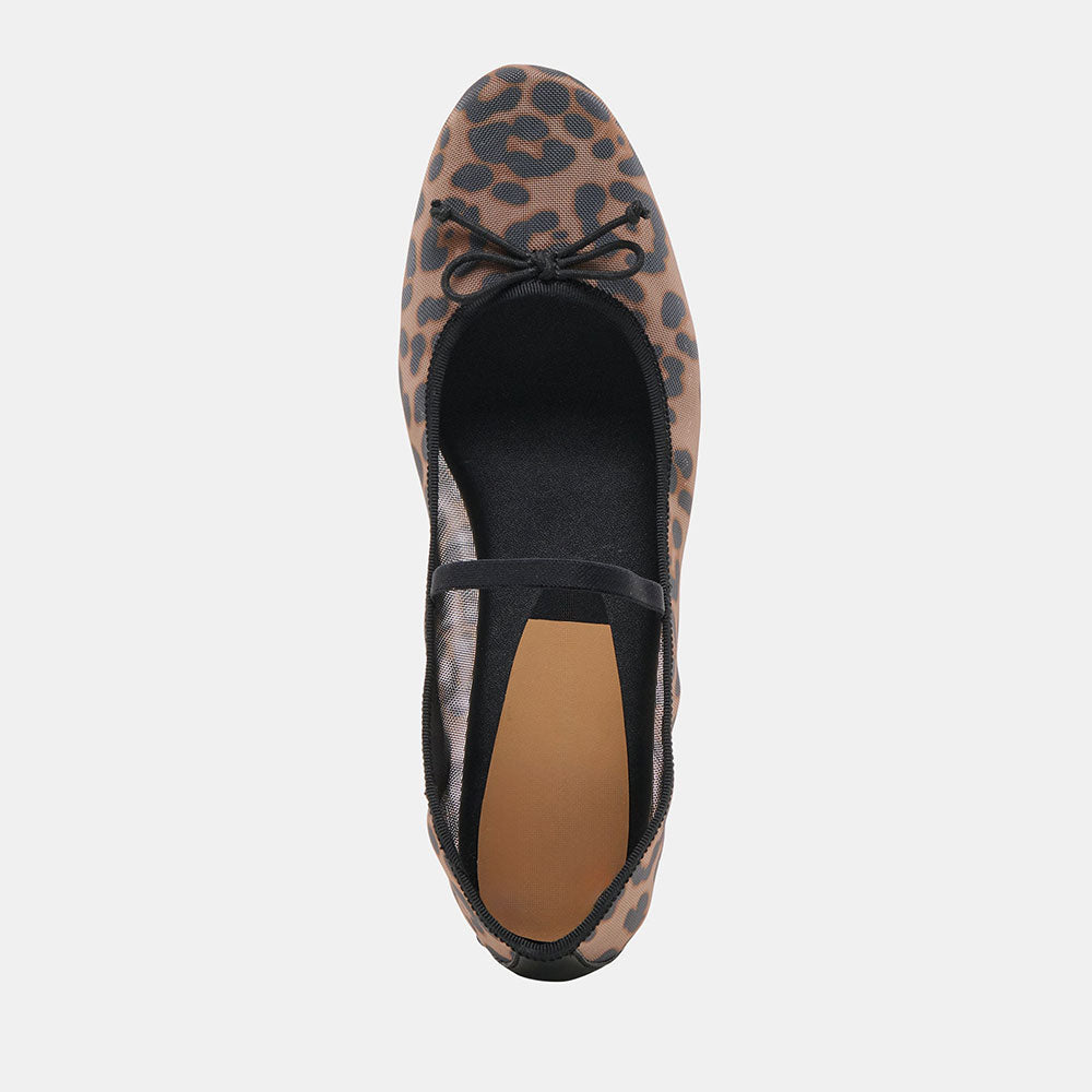 FSJ Casual Leopard Print Round Toe Mesh Flats with Bow Accent
