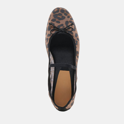 FSJ Casual Leopard Print Round Toe Mesh Flats with Bow Accent