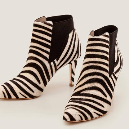 Zebra Print Fashion Boots Horse Fur Stiletto Heel Ankle Boots