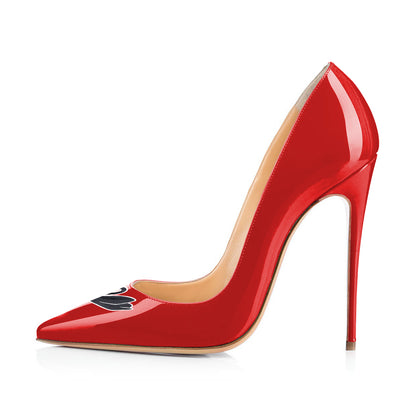 Women's Red Patent Leather Stiletto Heels Swan Pointed Toe Pumps
