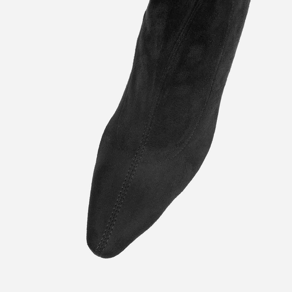 Black Faux Suede Pointed Toe Stiletto Heel Side-Zip Ankle Boots