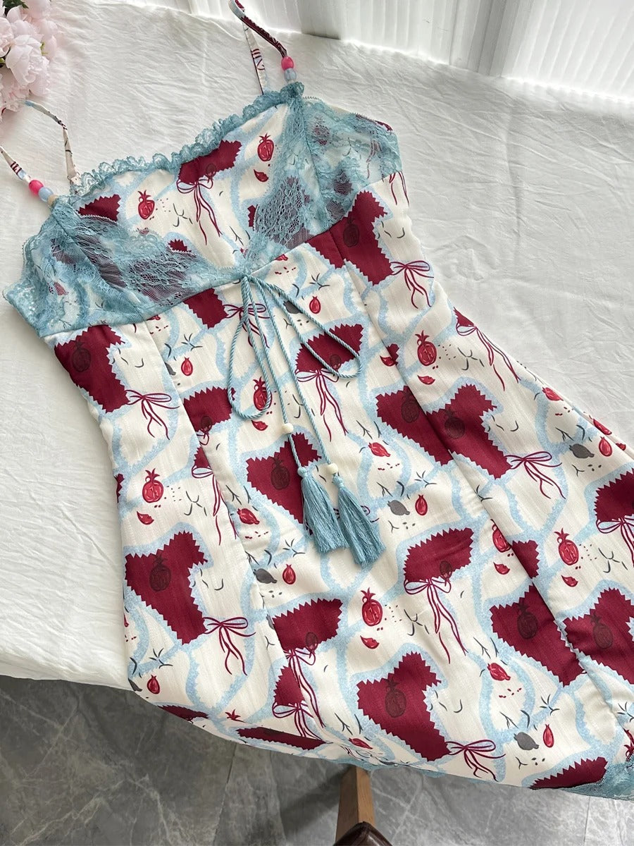 Retro Red White And Blue Contrast Print Slim Fit Mini Birthday Dress Homecoming Dress P3992