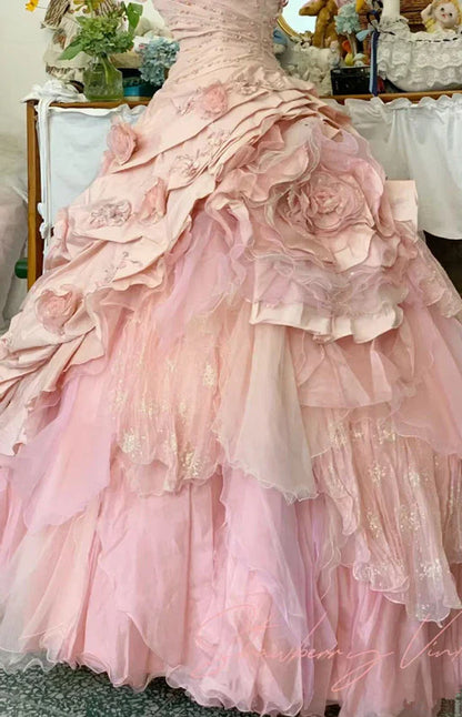 Elegant Pink 3D Flower Sweet 16 Quinceanera A-Line Floor-length Prom Dress Birthday Dress Evening Dress Ball Gown TP4421