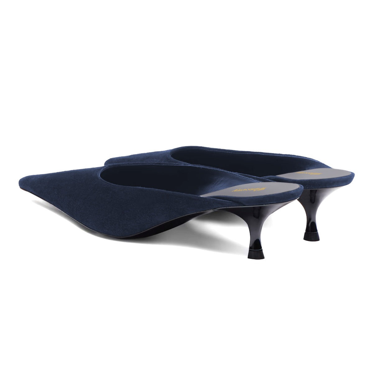 Women's Casual Vegan Suede Kitten Heel Pointy Toe Mules in Navy