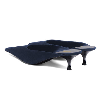 Women's Casual Vegan Suede Kitten Heel Pointy Toe Mules in Navy