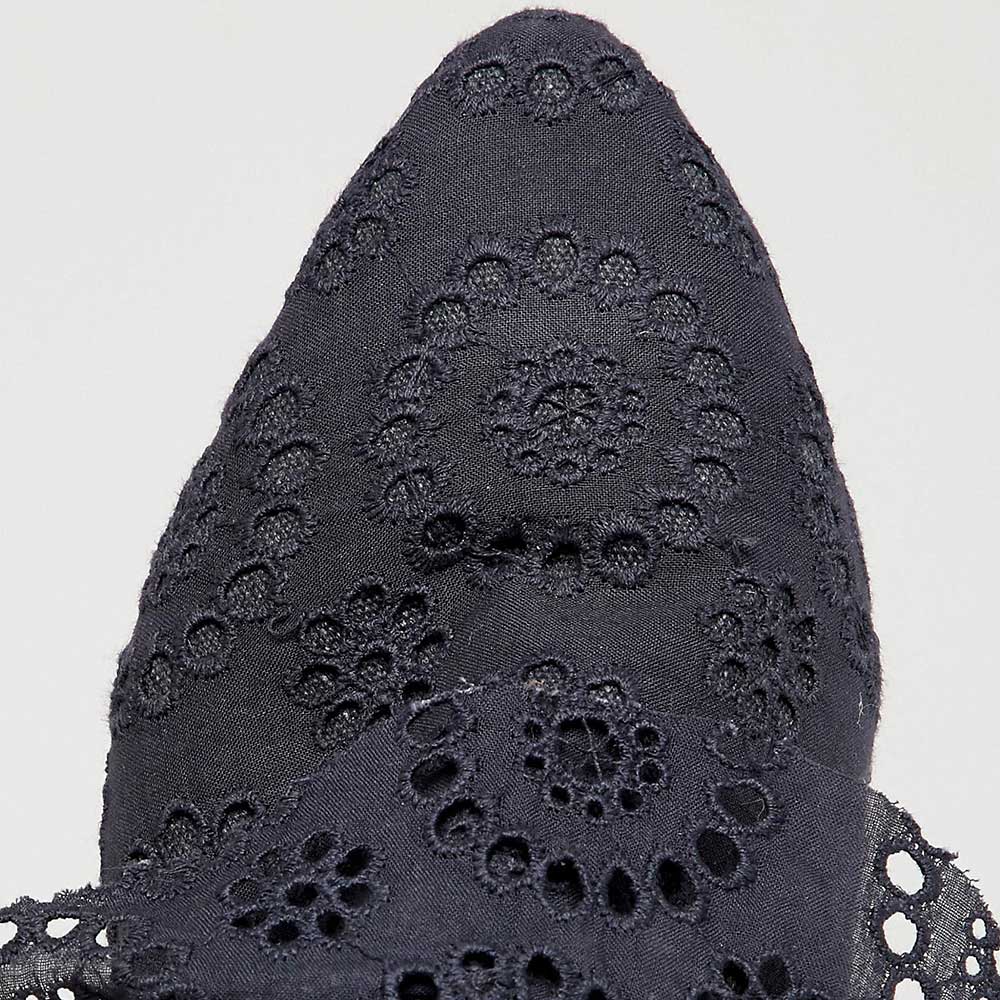 Navy Almond Toe Flat Cut-Out Lace Mule Loafers for Women