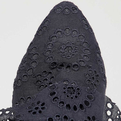 Navy Almond Toe Flat Cut-Out Lace Mule Loafers for Women