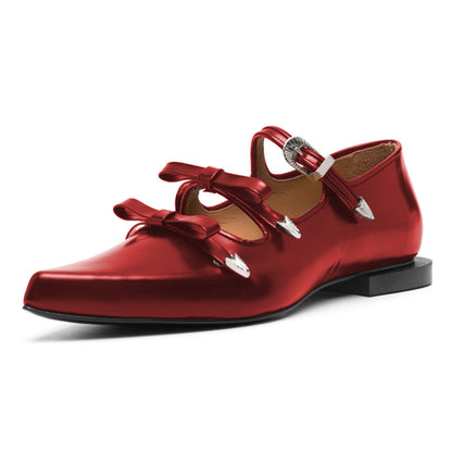 Fashion Pointed Toe Knot-Bow Red Casual Flats for Women