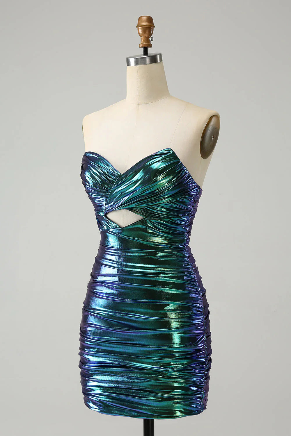 New Fashion Sparkly Teal Blue Ruched Design A-line Bodycon Strapless Short Homecoming Dress TP3458