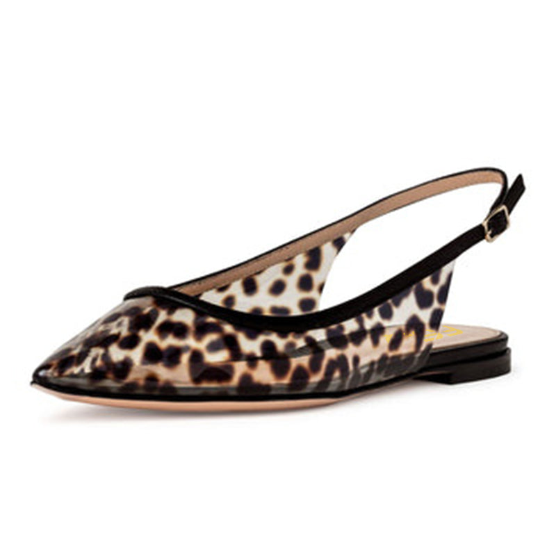 Leopard Print Brown Slingback Pointed Toe Flats