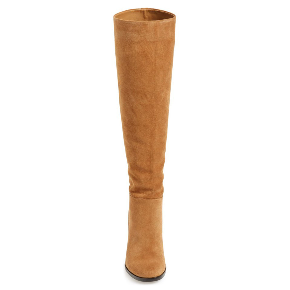 Tan Vegan Suede Round Toe Knee High Boots with Chunky Heels