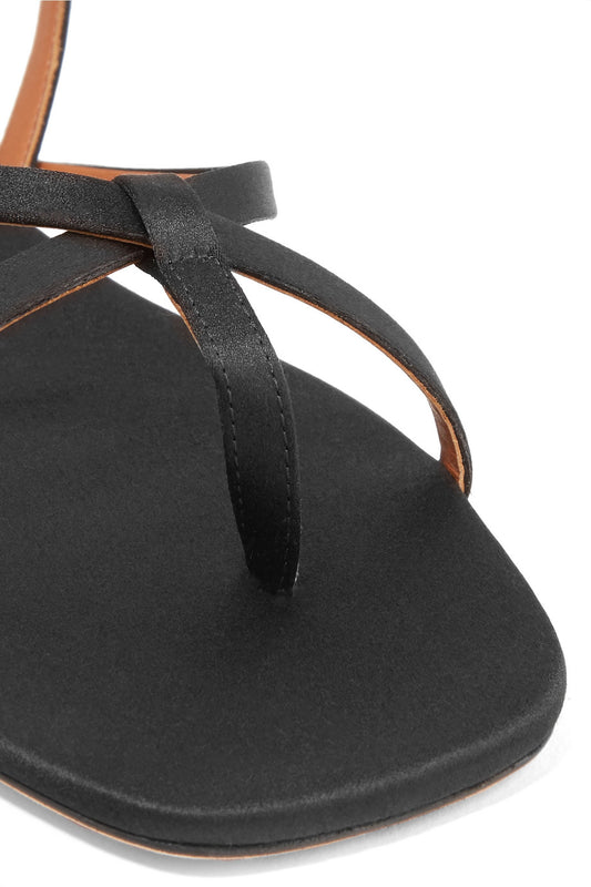 Black Open Toe Cross Ankle Strap Flats Summer Sandals with Buckle